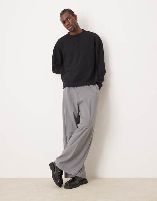 ASOS DESIGN oversized boxy waffle long sleeve T-shirt with henley