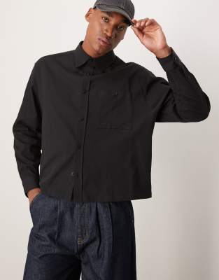 Asos Design Oversized Boxy Waffle Shirt In Black