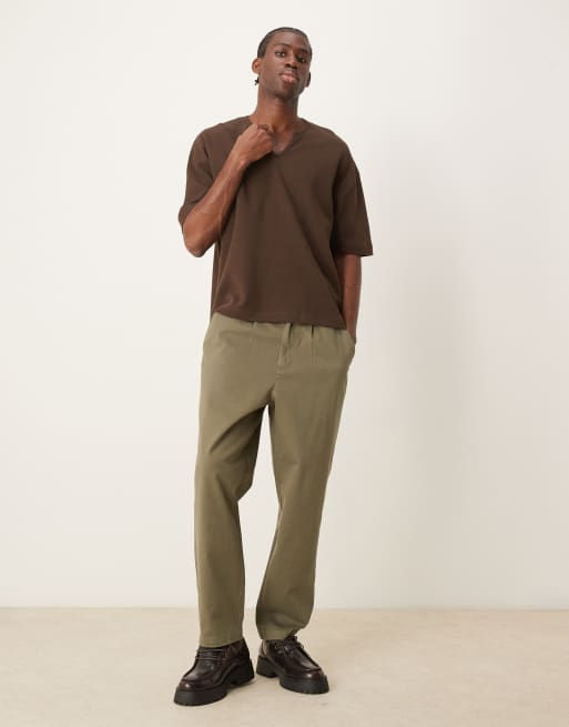 ASOS DESIGN oversized boxy waffle t-shirt with notch neck in dark brown, 4 of 4