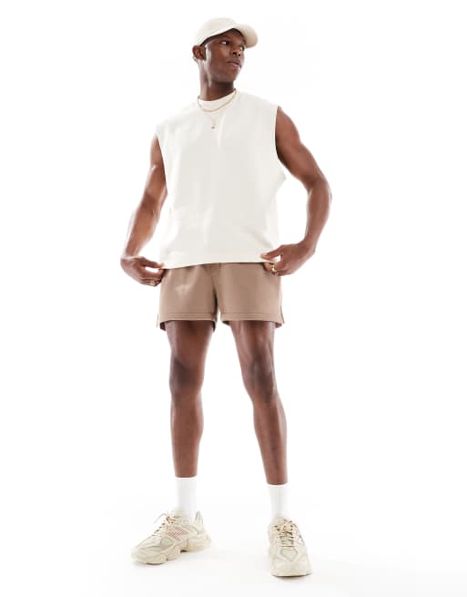ASOS DESIGN oversized boxy waffle tank in beige