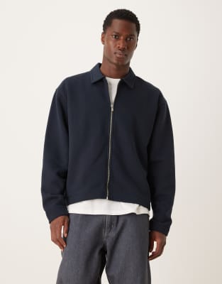 Asos Design Oversized Boxy Zip Through Harrington In Blue