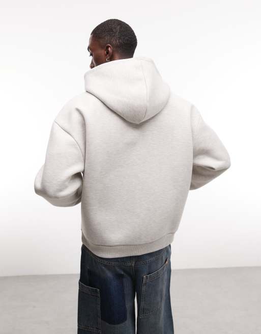 ASOS DESIGN oversized boxy zip through hoodie in scuba-style fabric with tonal embroidery in ice marl grey, 5 of 5