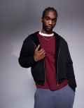 [ASOS DESIGN] ASOS DESIGN oversized boxy zip through hoodie with borg lining in black S BLACK