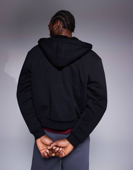 ASOS DESIGN oversized boxy zip through hoodie with borg lining in black