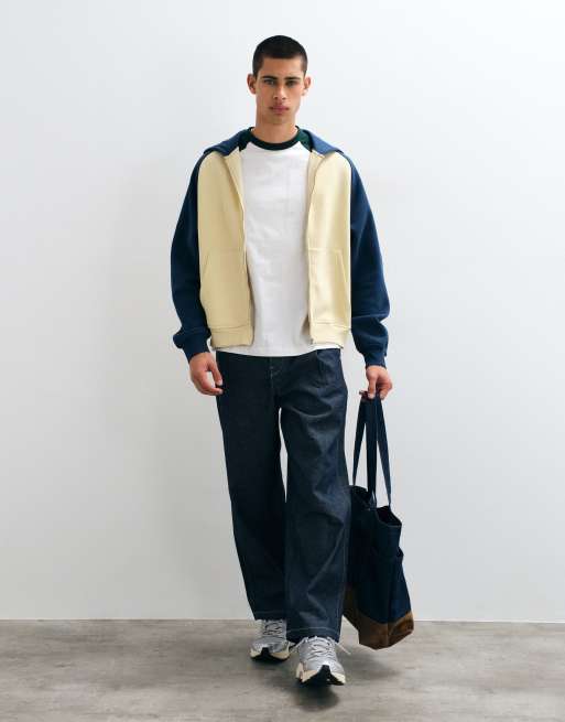 ASOS DESIGN oversized boxy zip through hoodie with contrast raglan sleeves in yellow - YELLOW, 2 of 9