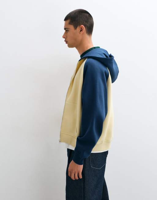 ASOS DESIGN oversized boxy zip through hoodie with contrast raglan sleeves in yellow - YELLOW, 3 of 9