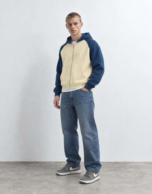 ASOS DESIGN oversized boxy zip through hoodie with contrast raglan sleeves in yellow - YELLOW, 7 of 9