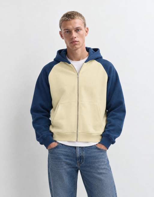 ASOS DESIGN oversized boxy zip through hoodie with contrast raglan sleeves in yellow - YELLOW, 8 of 9