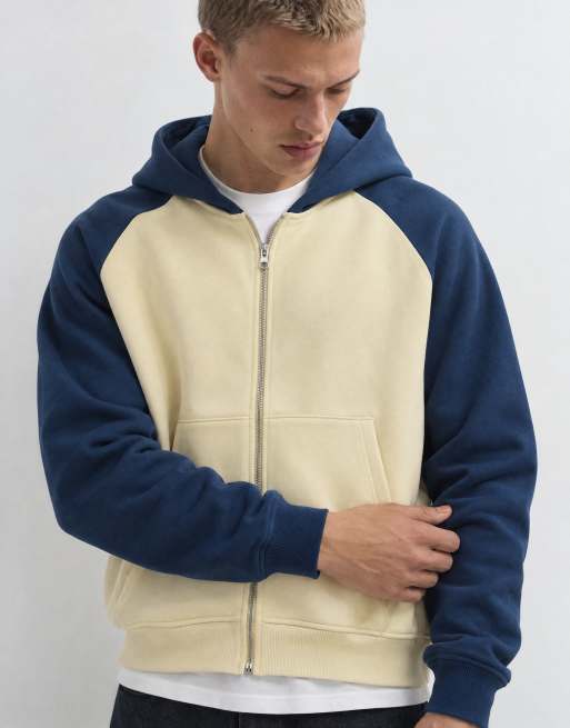 ASOS DESIGN oversized boxy zip through hoodie with contrast raglan sleeves in yellow - YELLOW, 9 of 9