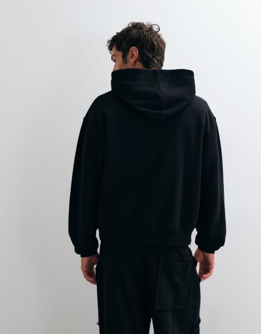 ASOS DESIGN oversized boxy zip through hoodie with pigment print in black, 5 of 5
