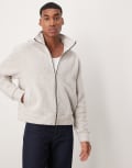 [ASOS DESIGN] ASOS DESIGN oversized boxy zip through jacket in soft touch fleece in cream-Brown L BROWN