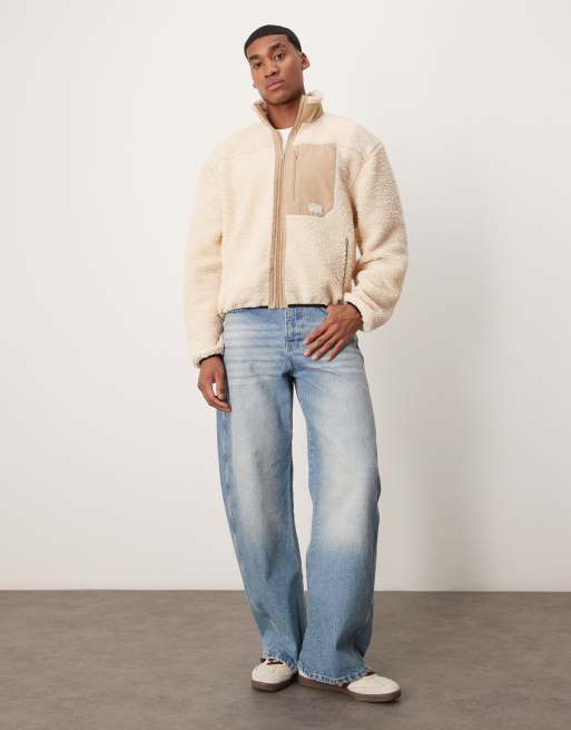 ASOS DESIGN oversized boxy zip through jacket with contrast pocket