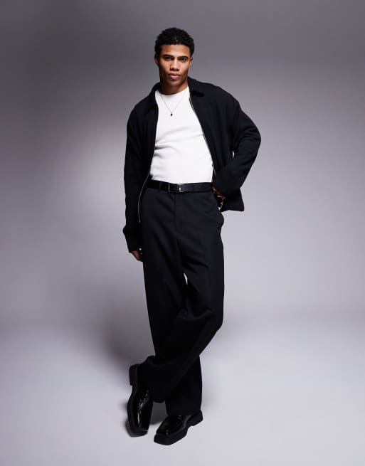 ASOS DESIGN oversized boxy zip through shacket with ribbed texture in black, 2 of 4