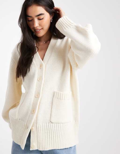 ASOS DESIGN oversized boyfriend cardigan in clean yarn in cream