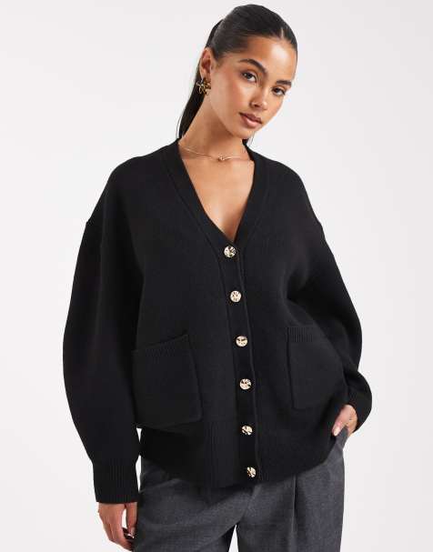 ASOS DESIGN oversized boyfriend cardigan in structured yarn in black - view 1