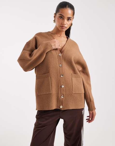 ASOS DESIGN oversized boyfriend cardigan in structured yarn in toffee - view 1