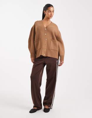 Asos Design Oversized Boyfriend Cardigan In Brown