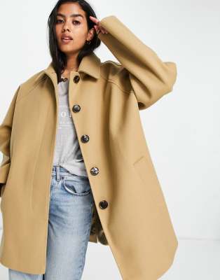 ASOS DESIGN oversized boyfriend coat in camel-Brown