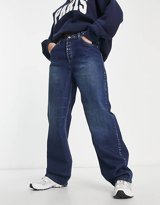 Arkæolog Hylde kompas ASOS DESIGN oversized boyfriend jeans in dark blue | ASOS