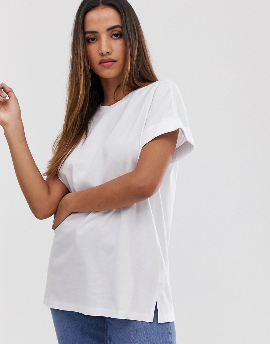 ASOS DESIGN oversized boyfriend t-shirt with roll sleeve in white