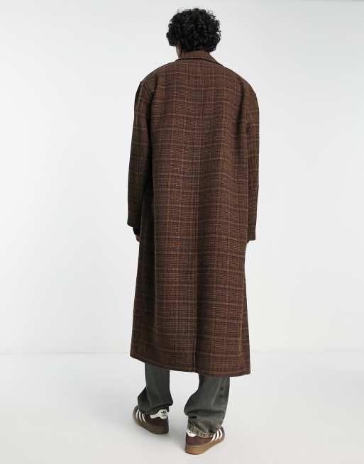 ASOS DESIGN oversized brown check overcoat with wool | ASOS
