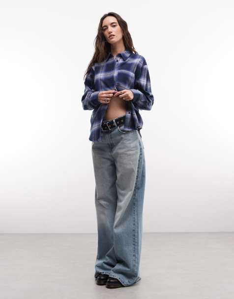 ASOS DESIGN oversized børstet skjorte i blå tern - view 1