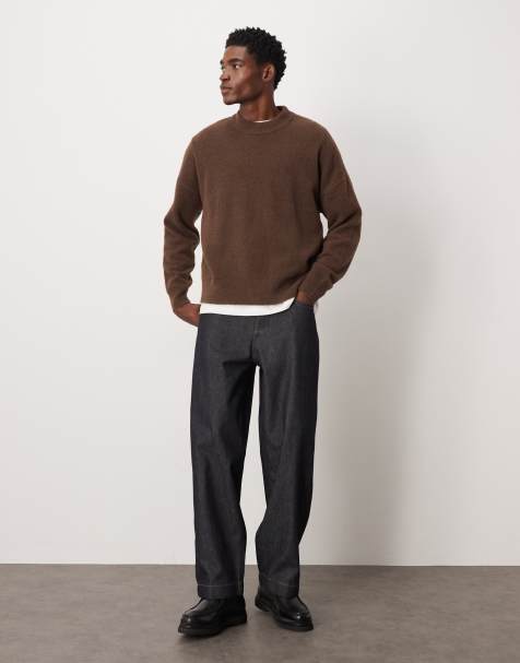 ASOS DESIGN - Oversized brun børstet striktrøje med rund hals - view 1