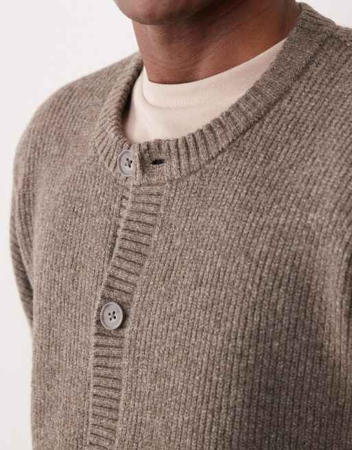 ASOS DESIGN - Oversized brun cardigan i ribstrikket uldblanding med rund hals, 3 af 5