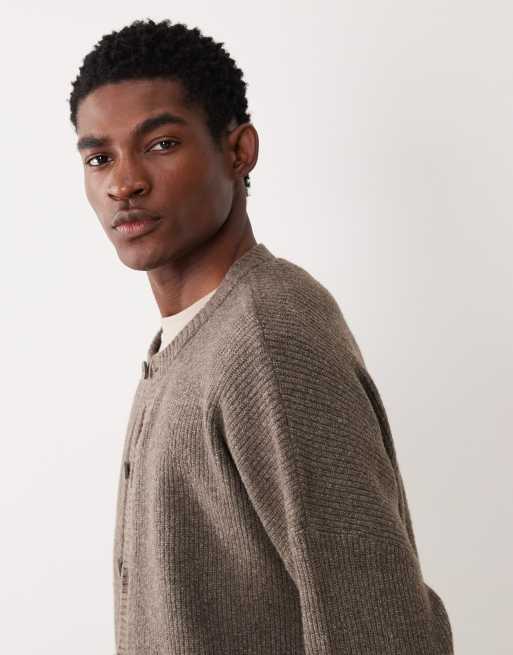 ASOS DESIGN - Oversized brun cardigan i ribstrikket uldblanding med rund hals, 4 af 5