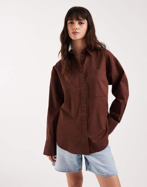 ASOS DESIGN - Oversized brun skjorte i hørblanding i firkantet pasform - view 1