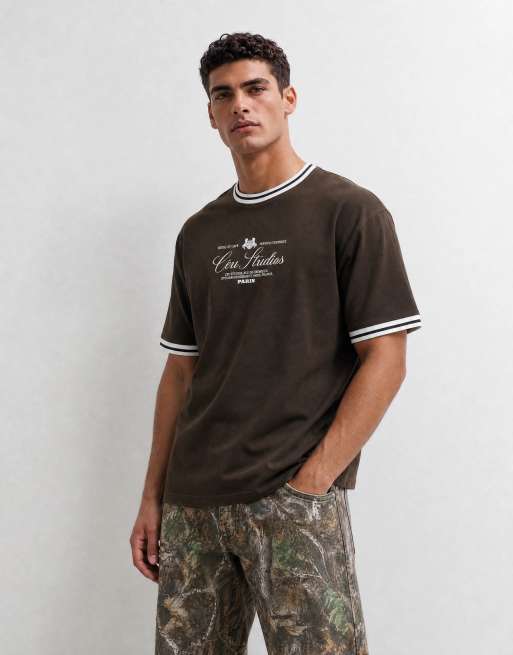 ASOS DESIGN - Oversized brun T-shirt med firkantet pasform og tekstprint, 8 af 10