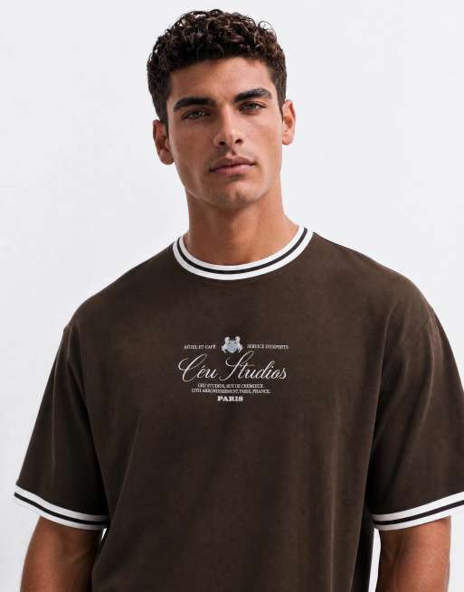 ASOS DESIGN - Oversized brun T-shirt med firkantet pasform og tekstprint, 9 af 10