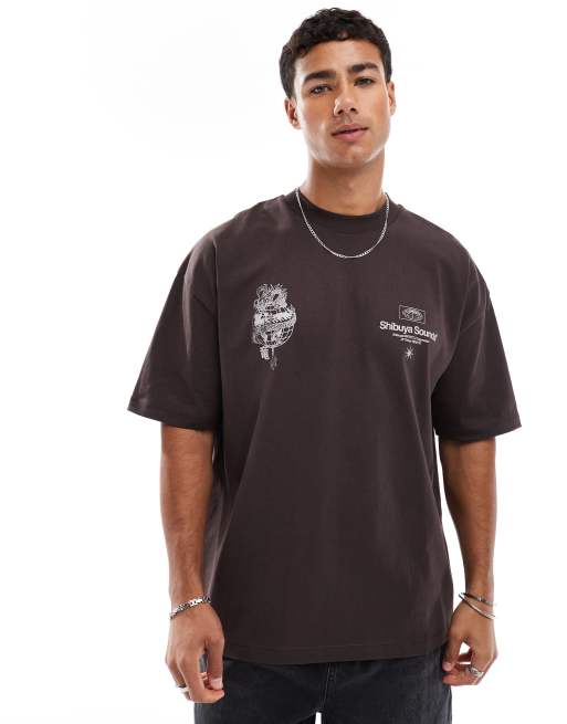 ASOS DESIGN - Oversized brun T-shirt med grafisk print, 2 af 4