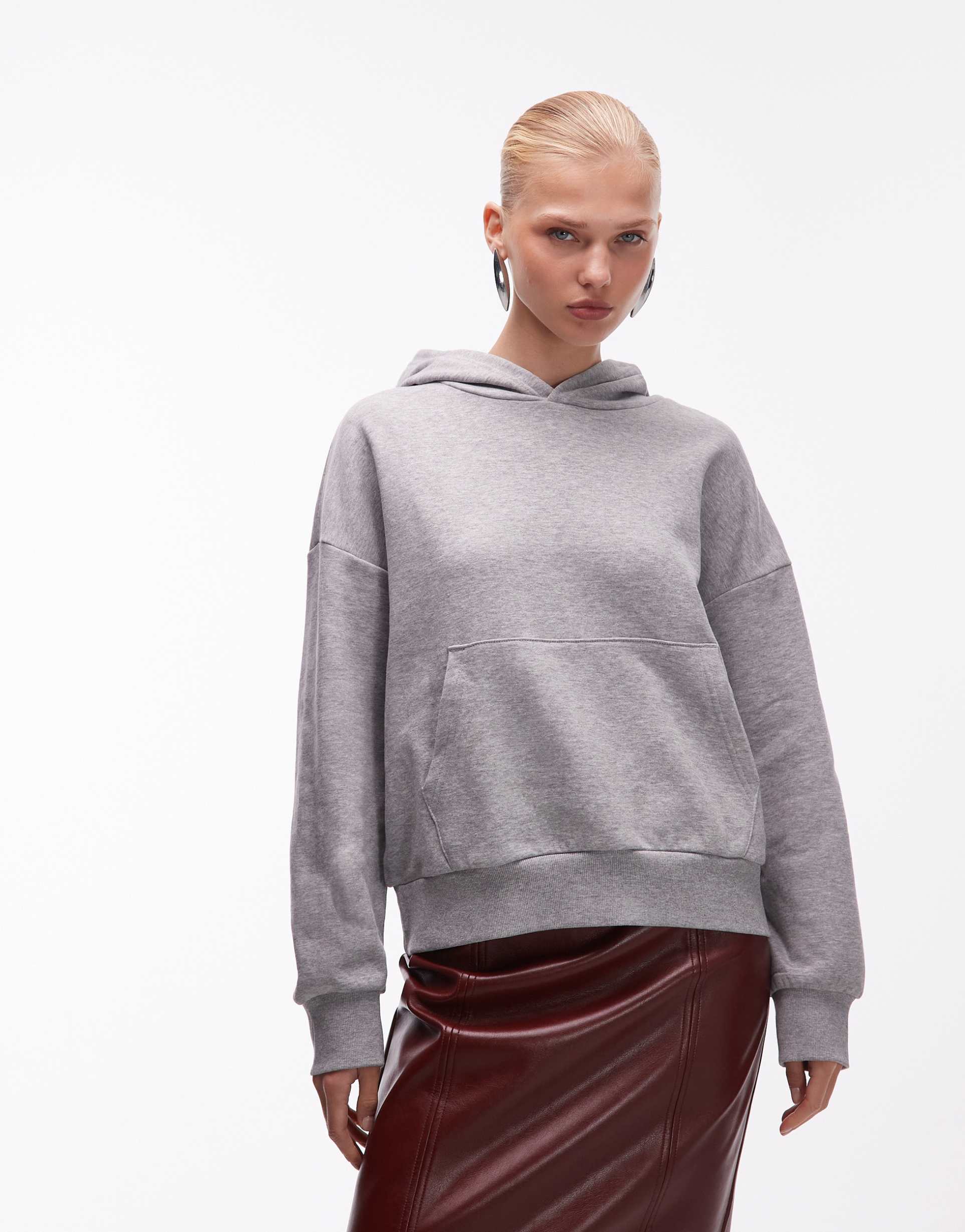 asos design oversized brushback hoodie in gray heather