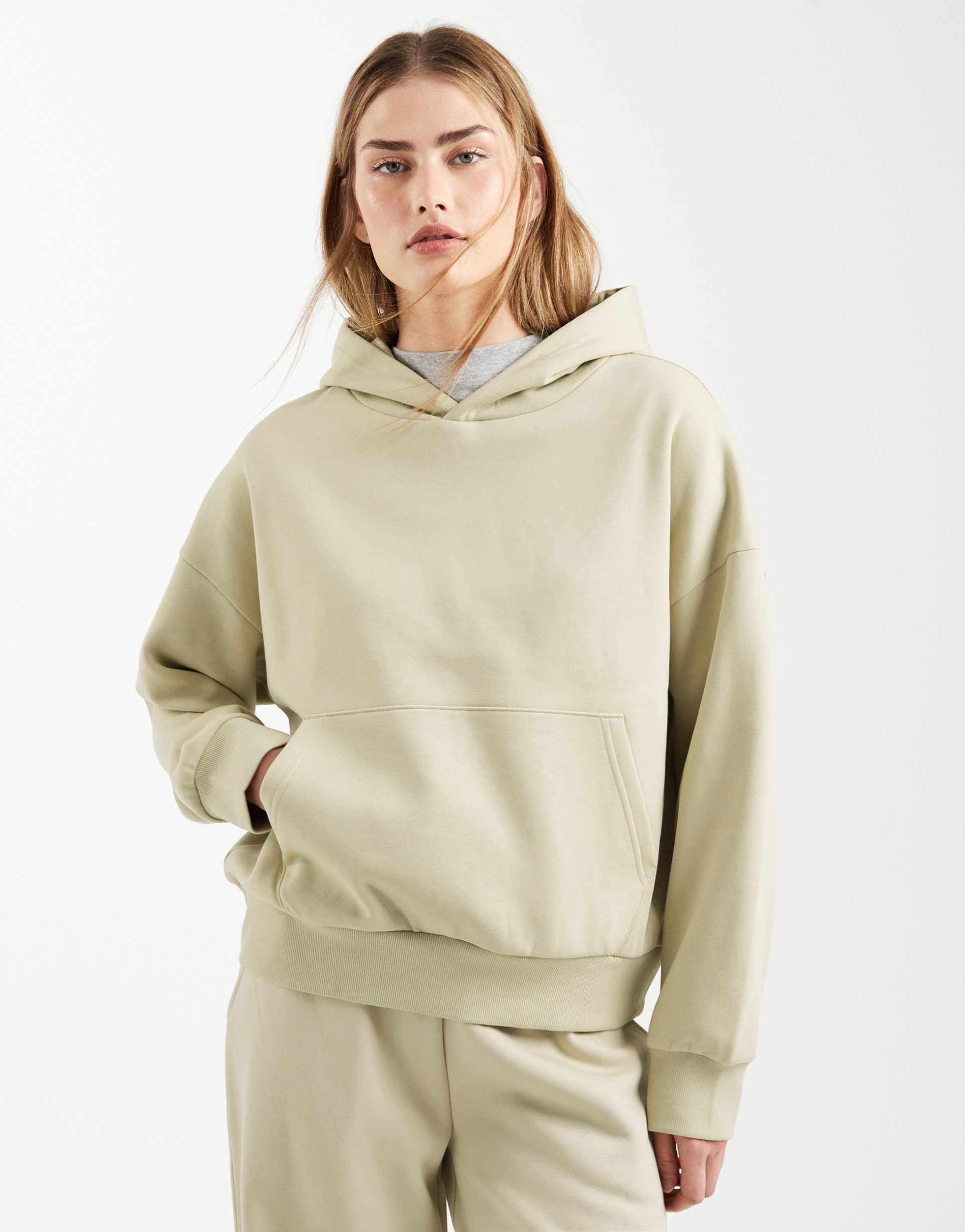 asos design oversized brushback hoodie in olive green