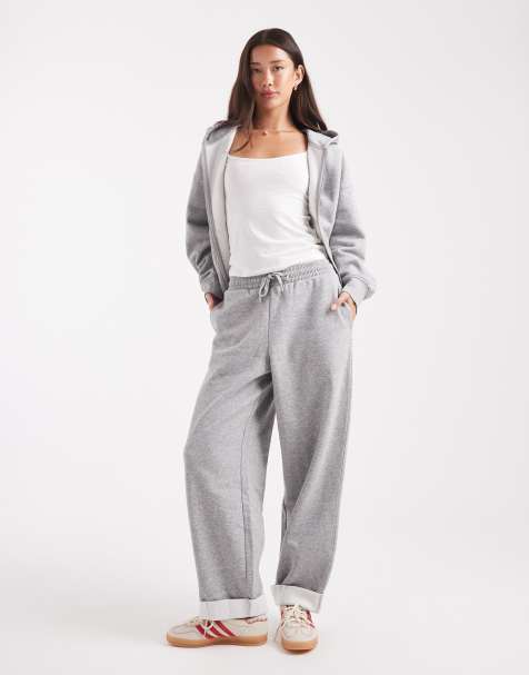 ASOS DESIGN oversized brushback jogger with turnback hem detail in grey marl - view 1