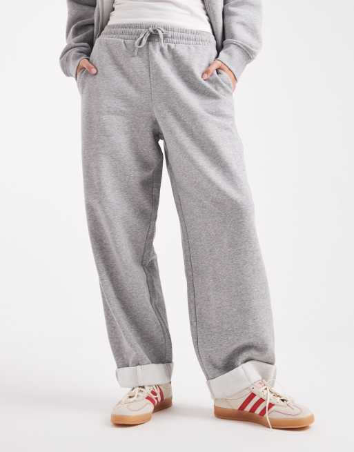 ASOS DESIGN oversized brushback jogger with turnback hem detail in grey marl, 3 of 5