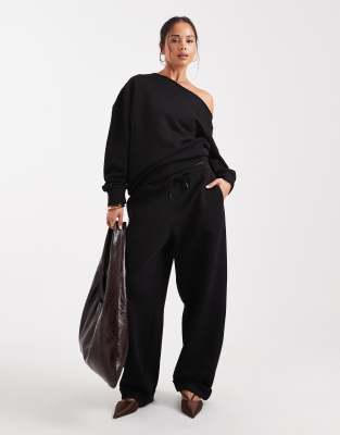 Asos Design Oversized Brushback Sweatpants With Cuffed Hems Detail In Black