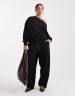 ASOS DESIGN off the shoulder brushback sweatshirt in black