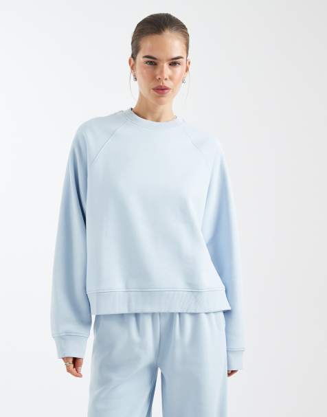 ASOS DESIGN oversized brushback sweatshirt with raglan detail in baby blue - view 1