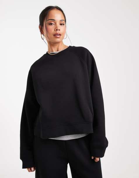 ASOS DESIGN oversized brushback sweatshirt with raglan detail in black