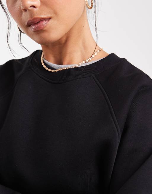 ASOS DESIGN oversized brushback sweatshirt with raglan detail in black, 3 of 4