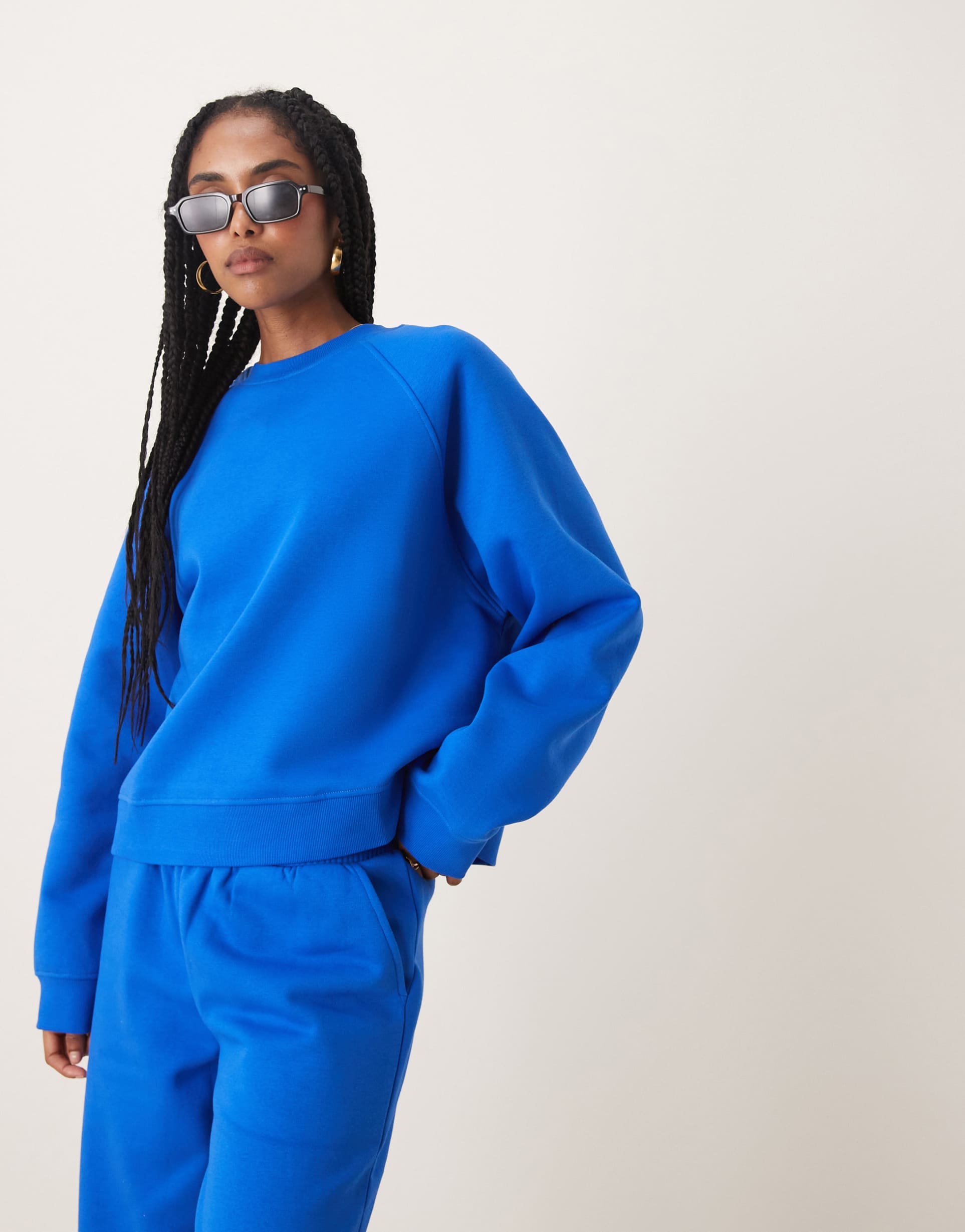 asos design oversized brushback sweatshirt with raglan detail in blue