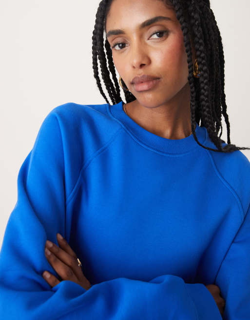 ASOS DESIGN oversized brushback sweatshirt with raglan detail in blue