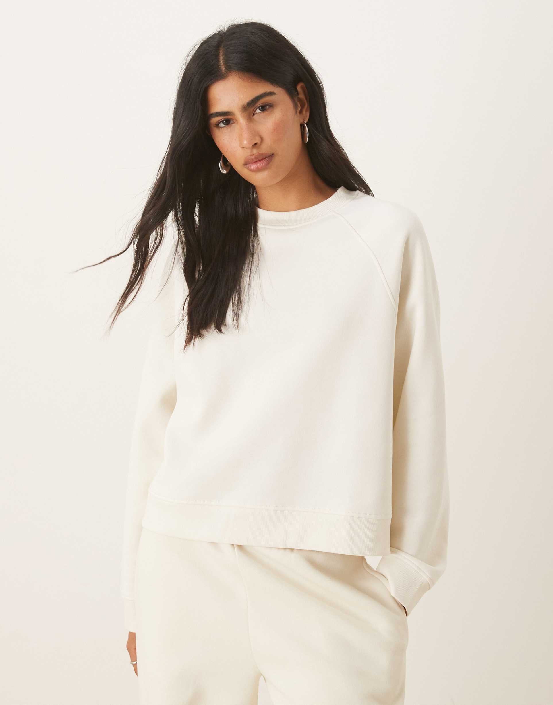 asos design oversized brushback sweatshirt with raglan detail in cream