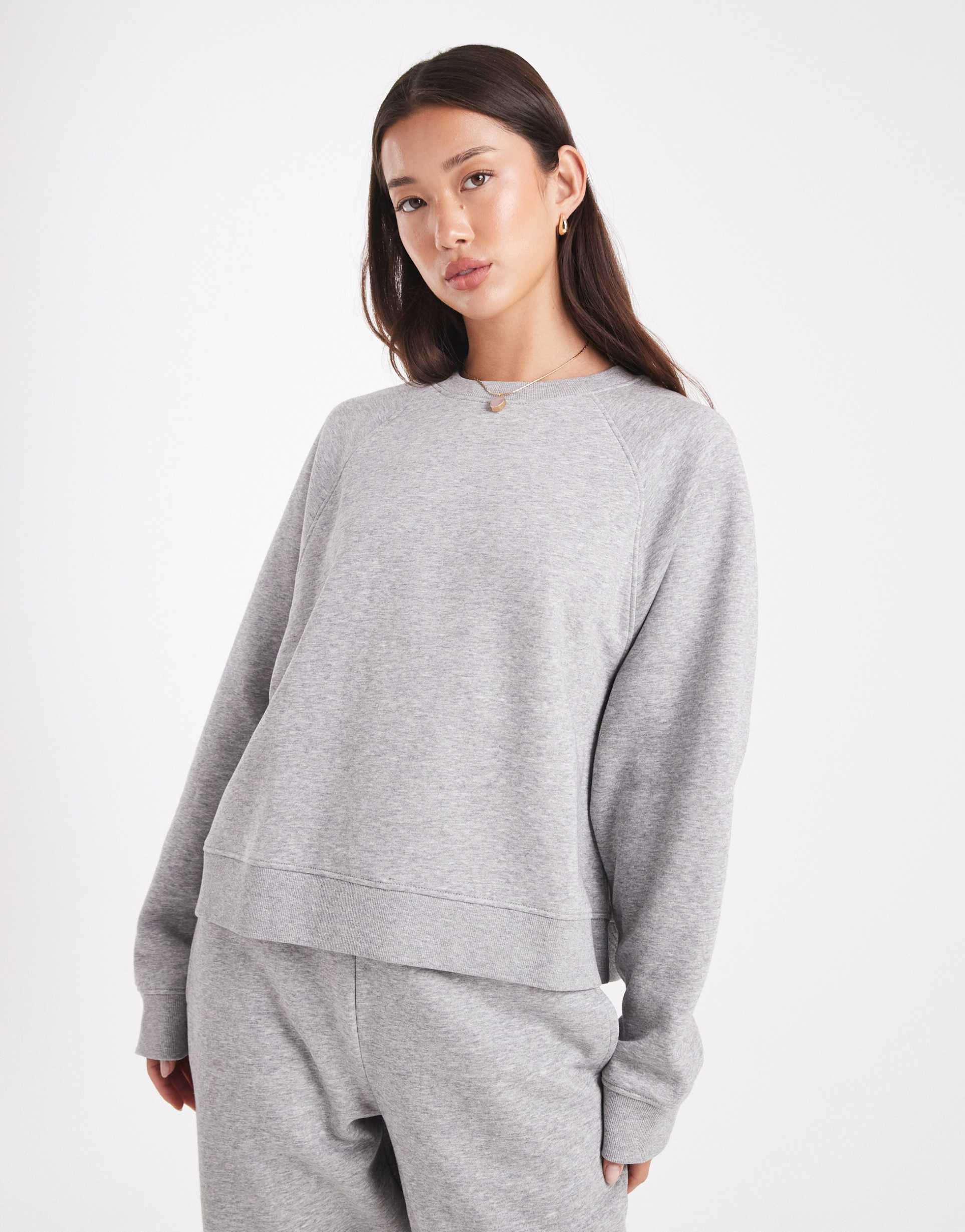 asos design oversized brushback sweatshirt with raglan detail in gray heather