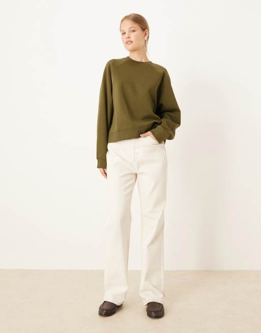 ASOS DESIGN oversized brushback sweatshirt with raglan detail in khaki, 2 of 4
