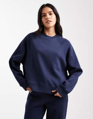 Asos Design Oversized Brushback Sweatshirt With Raglan Detail In Blue