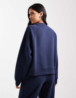 Asos Design Oversized Brushback Sweatshirt With Raglan Detail In Blue