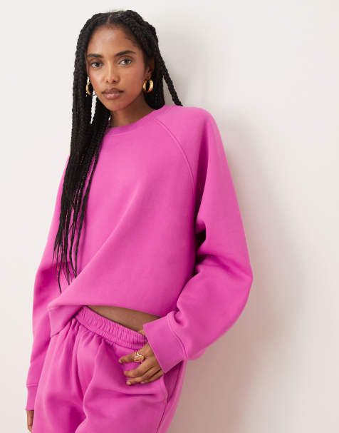 ASOS DESIGN oversized brushback sweatshirt with raglan detail in pink - view 1